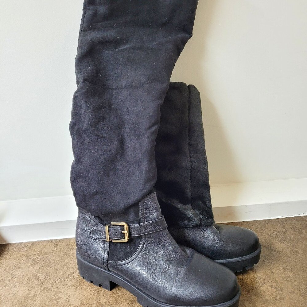 Guess Black Platform Knee-High Boots